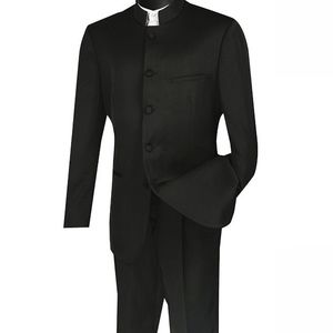Sharp Black Mandarin Collar Nehru Suit